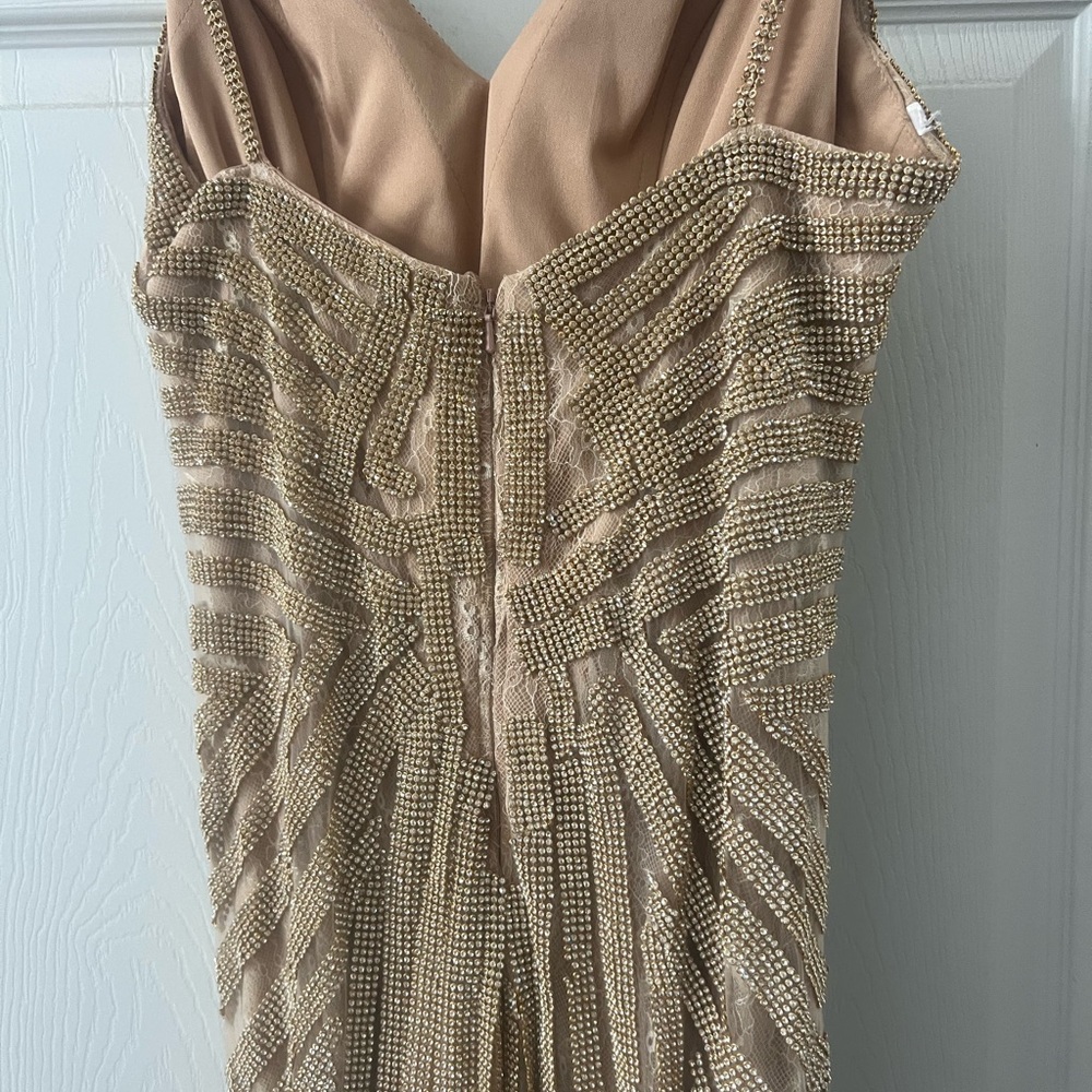 Cream and Gold Ribbed Bustier Cocktail Dress